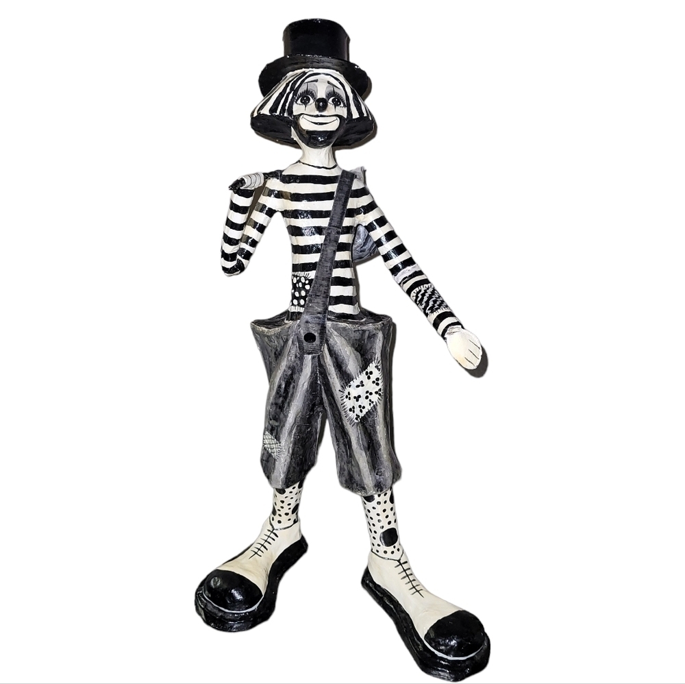Vintage Large Black & White Hobo Gothic Paper Mache Clown 1986 Uribe Mex